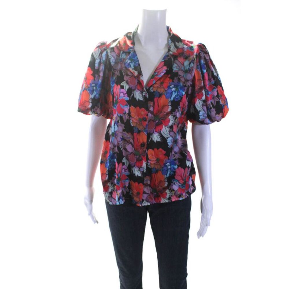 LoboRosa Womens Multi Floral Short Sleeve Blouse Multicolored Size 8 14044818